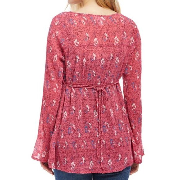 Motherhood Maternity Smocked Pink Floral Belted Blouse Small - Picture 3 of 10